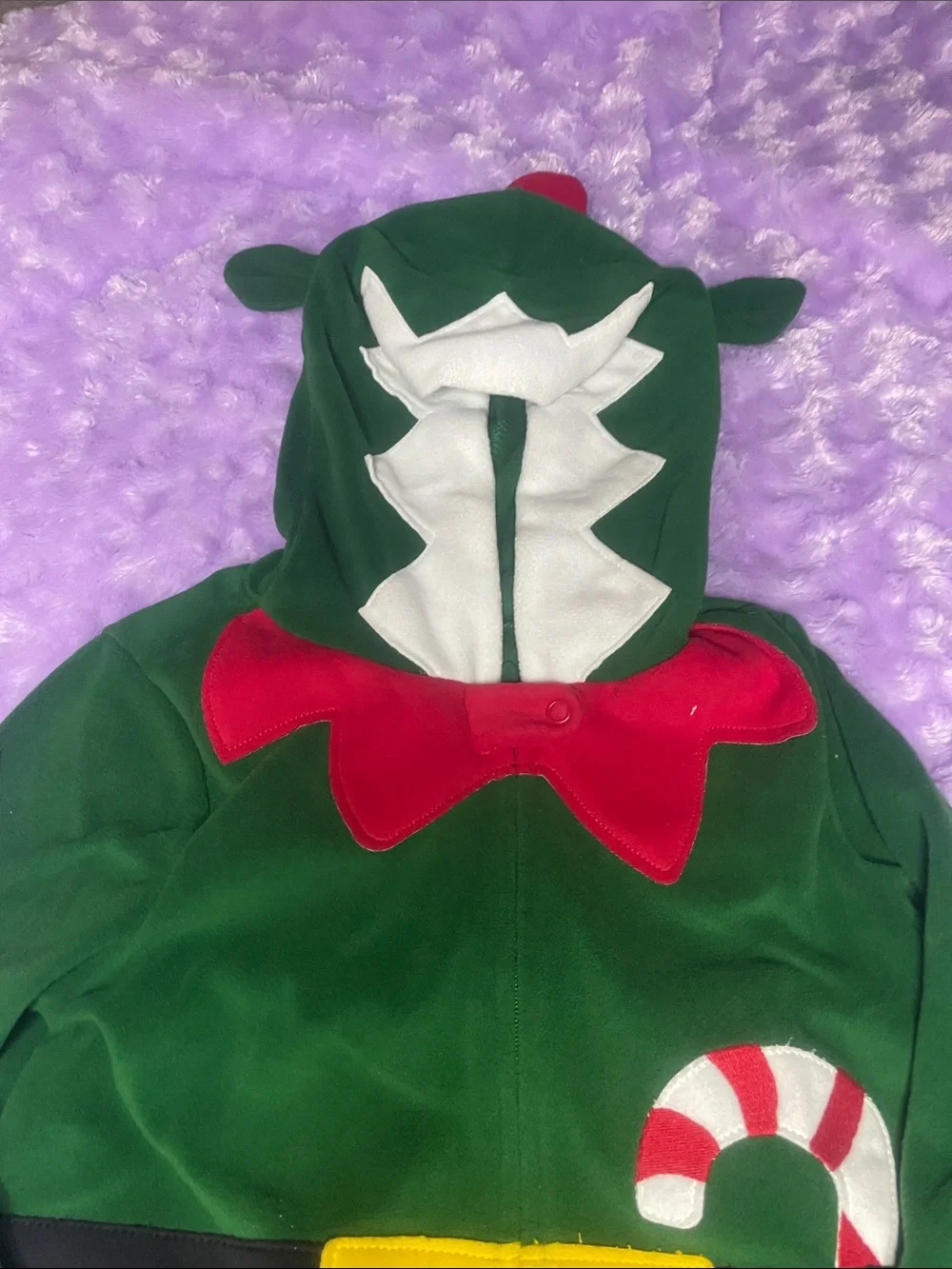 Carter's Green Elf Fleece One-Piece Pajamas with Candy Cane Accent